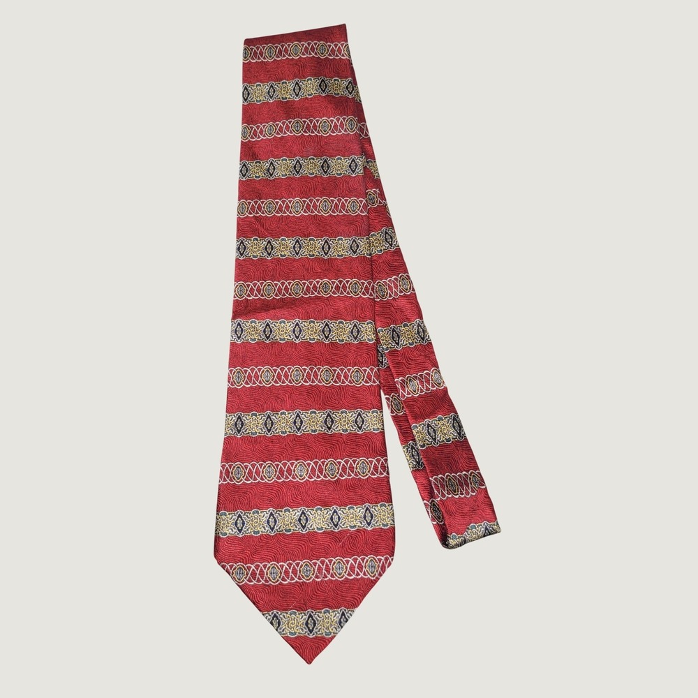 The Metropolitan Museum of Art Red Silk Tie Geometric Celtic Stripe MMA Mens